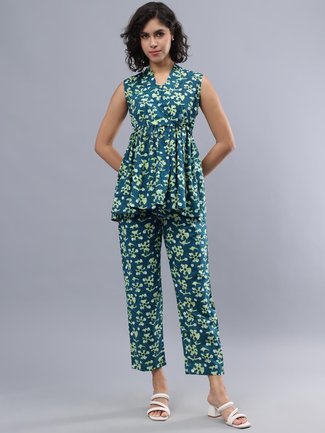 

CORDSET Printed Pure Cotton Tunic & Trousers, Blue