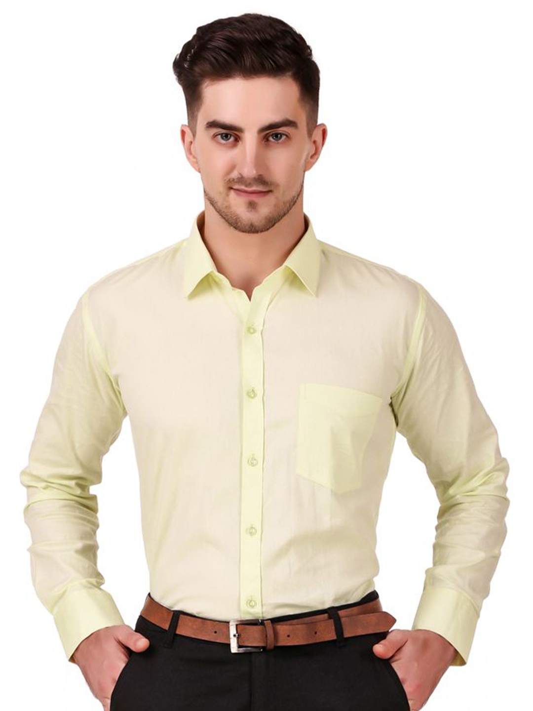 

DESIGN UP Men Lemon Comfort Slim Fit Solid Twill Formal Shirt, Yellow
