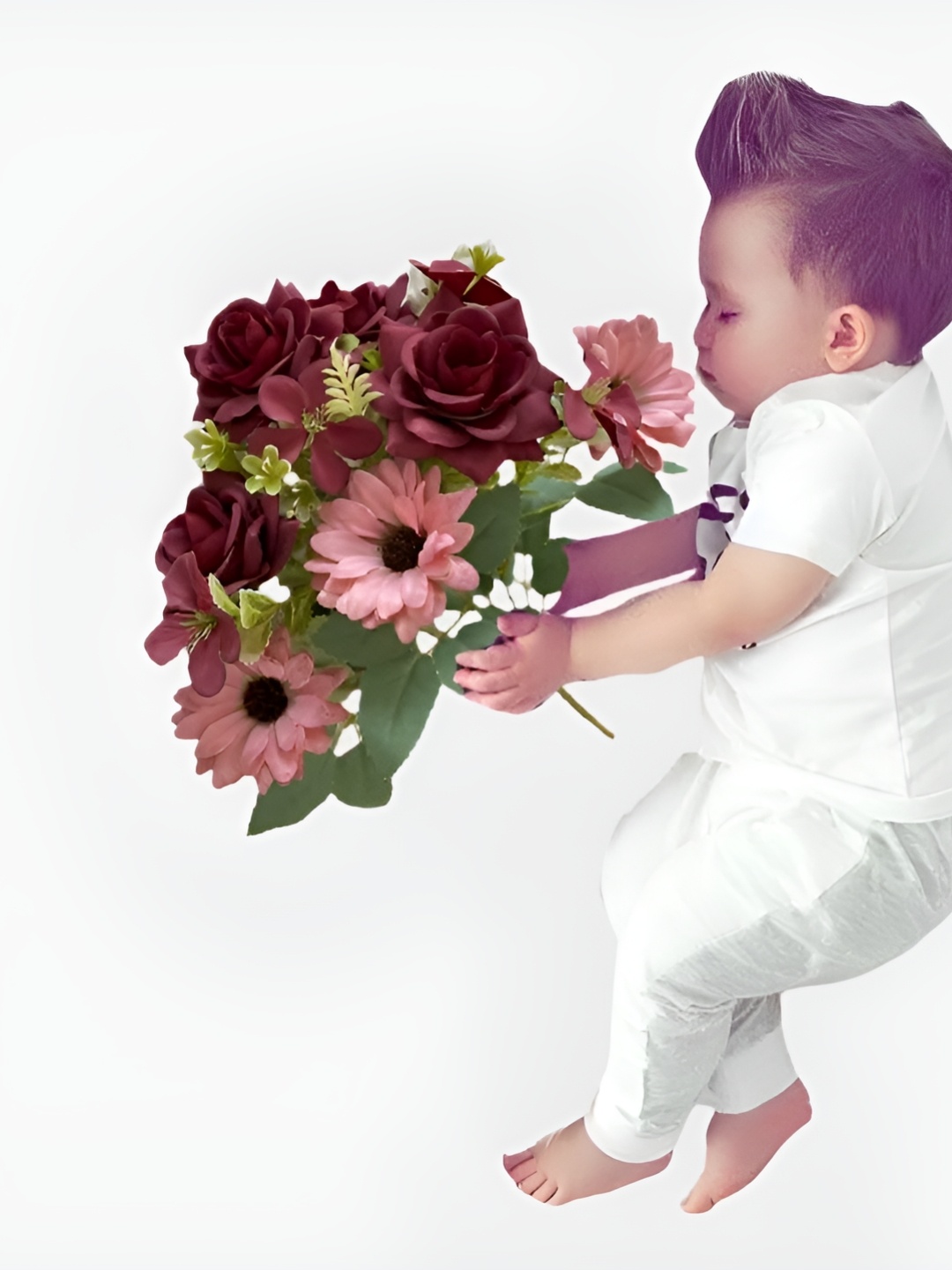 

Babymoon Kids Maroon & Green 7 Head's Artificial Flower Bunch Baby Photoshoot Props