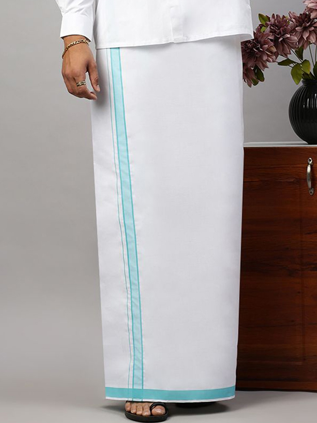 

RAMRAJ Men Prestigious Look Dhoti with Fancy Border, White