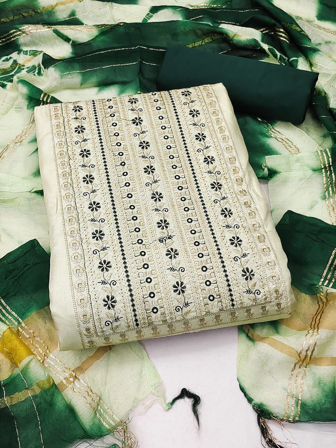 

LADY SHOPI Floral Embroidered Unstitched Dress Material, Off white