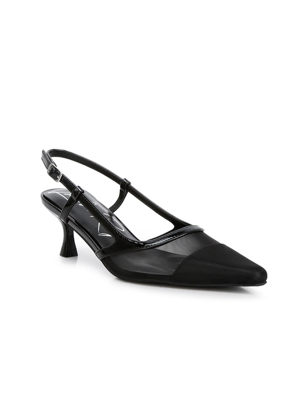 

London Rag Women Leather Kitten Sandals with Buckles, Black