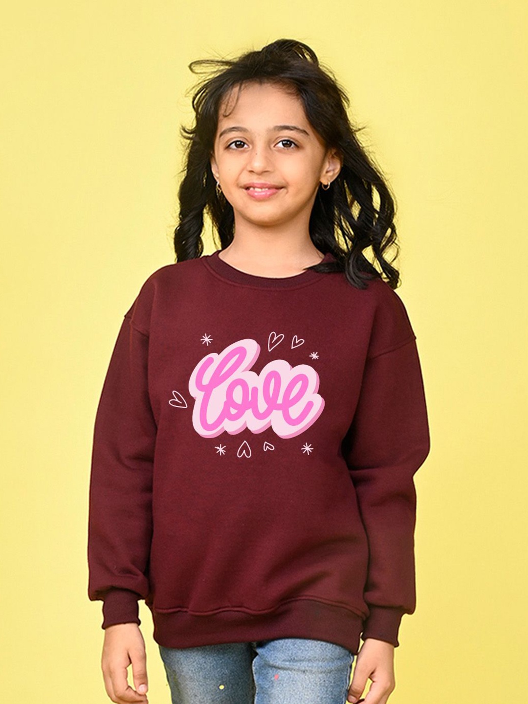 

NUSYL Girls Typography Printed Oversized Sweatshirt, Maroon