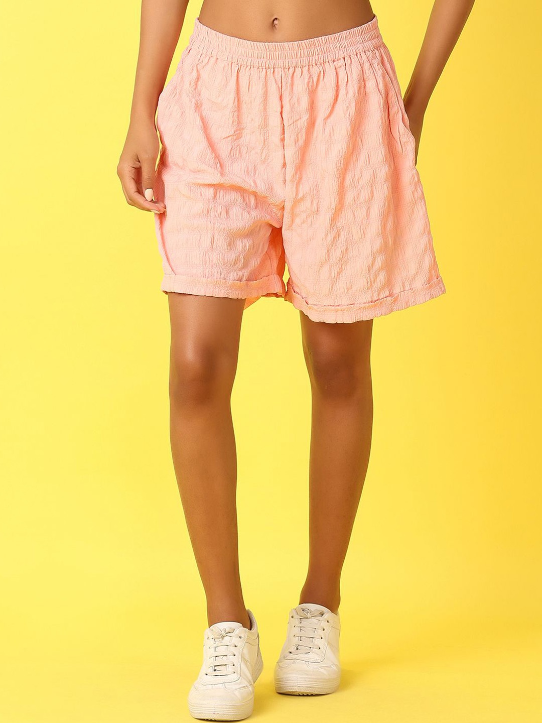 

UNLIMITED Women Self Design Regular Fit Shorts, Peach