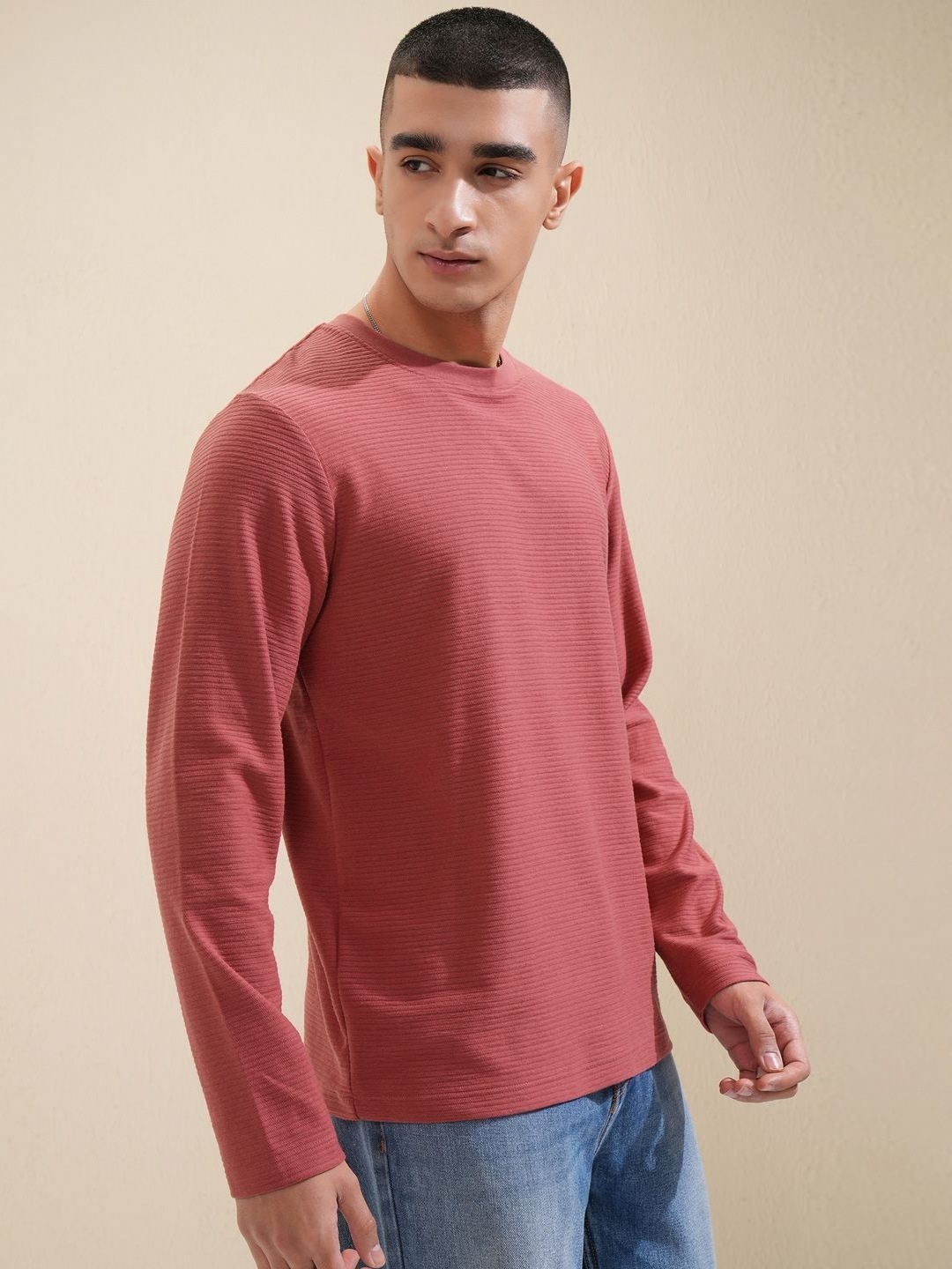 

HIGHLANDER Men Solid Round Neck Cotton Relaxed Fit T-Shirt, Rust