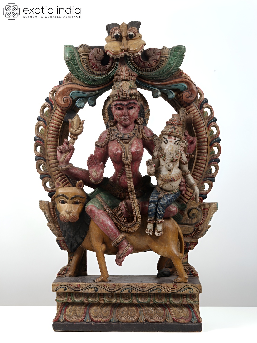 

Exotic India Rust & White Goddess Sivagami & Ganesha Wooden Religious Idol Showpiece