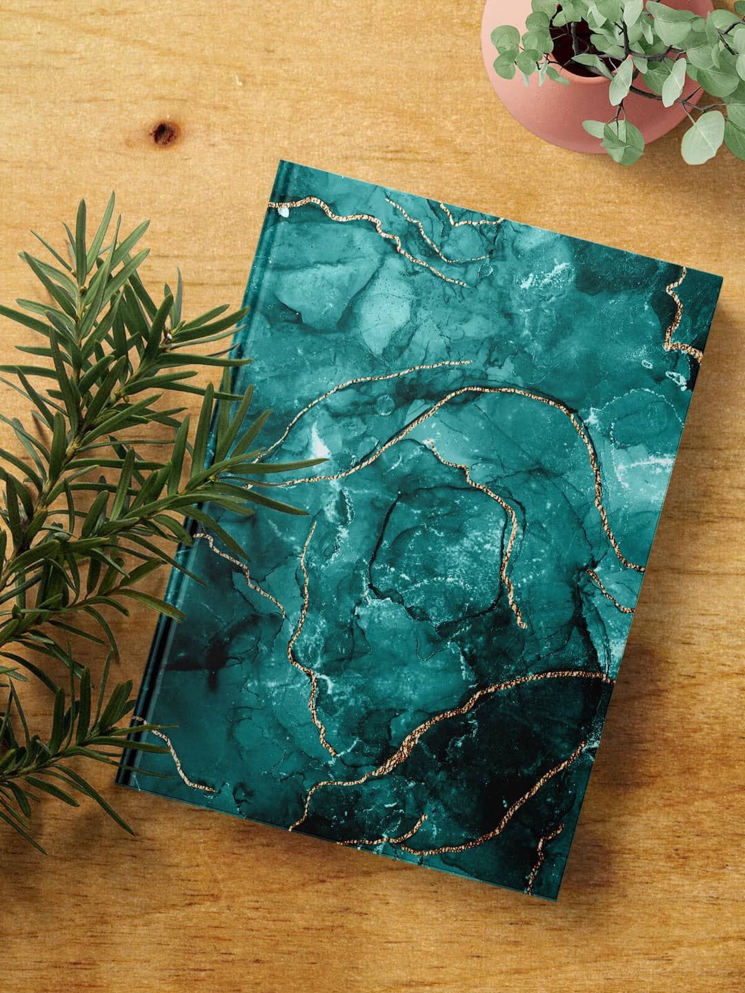 

macmerise Teal Green & Gold-toned Self Design A5 Ruled Notebook