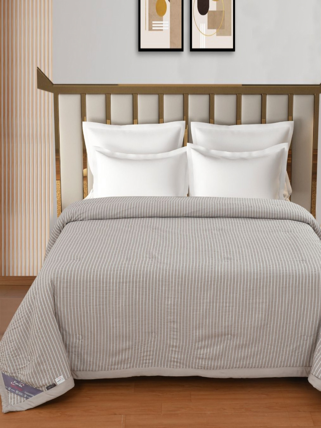 

Florida Blista Beige & White Striped 120 GSM Reversible AC Double Bed Comforter