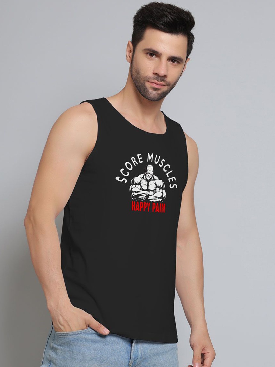 

DAB SHARK Men Printed Innerwear Vests, Black