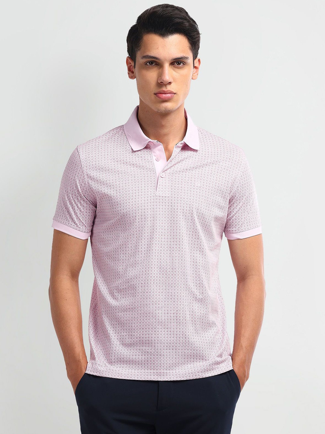 

Arrow Men Geometric Printed Polo Collar Cotton T-Shirt, Purple