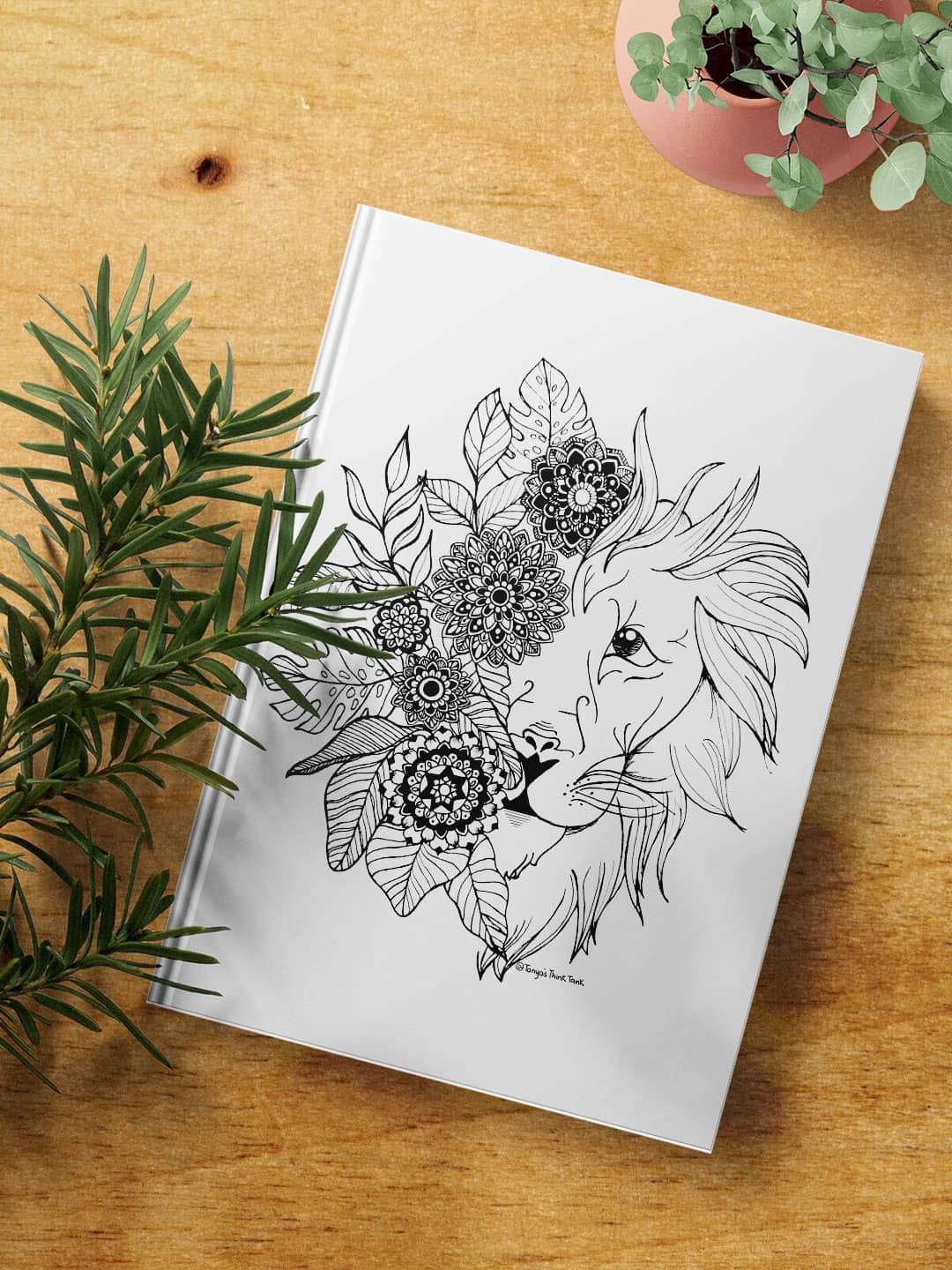 

macmerise Lion Black Printed A5 Ruled Notebook, White
