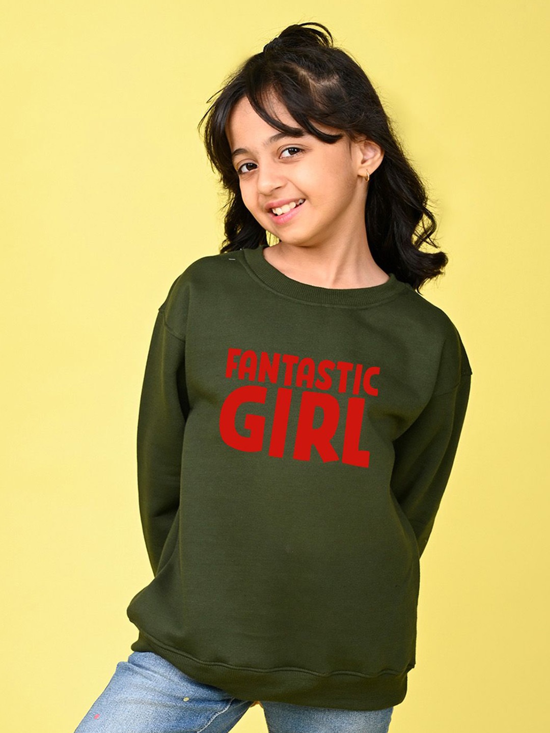 

NUSYL Girls Typography Printed Oversized Sweatshirt, Green