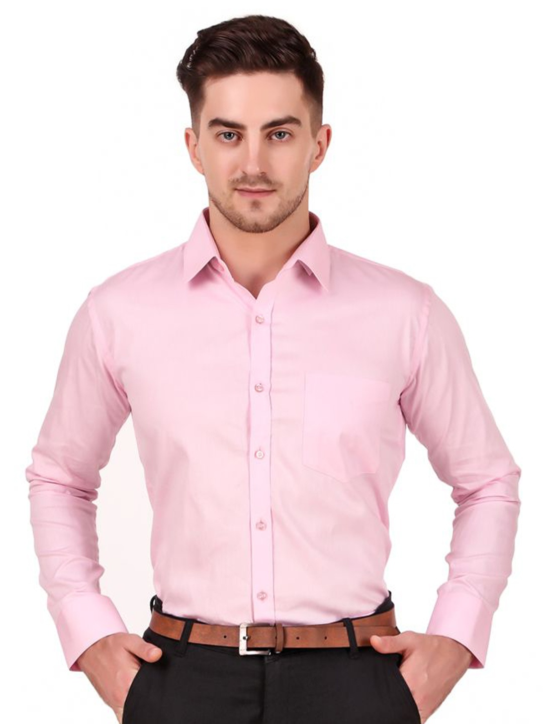 

DESIGN UP Men Pink Comfort Slim Fit Solid Twill Formal Shirt