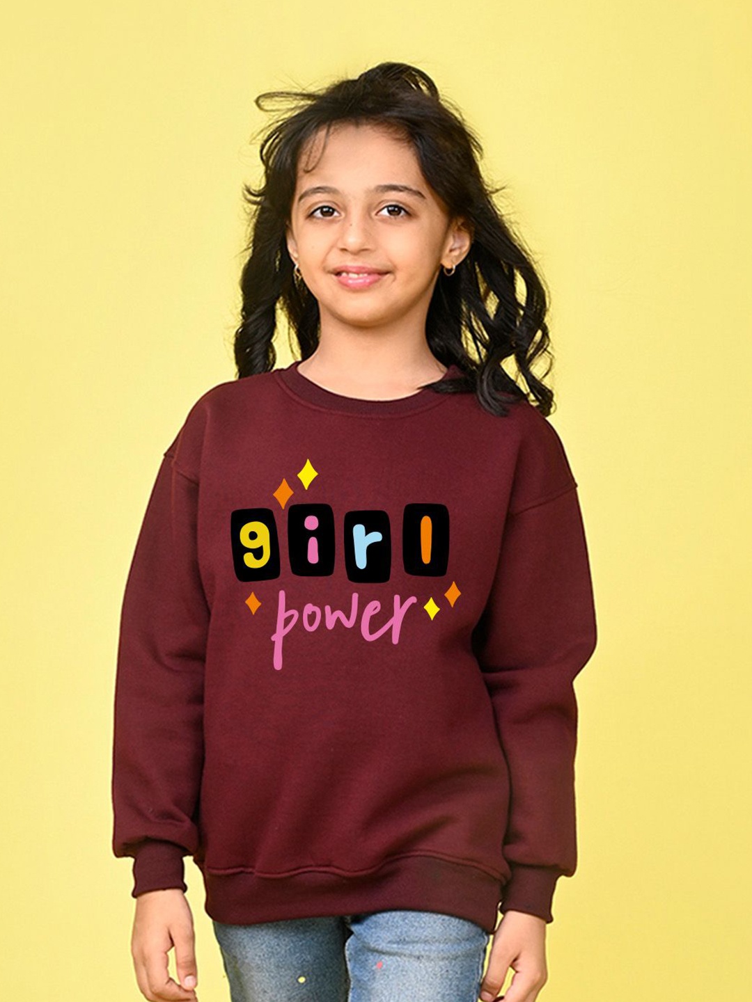 

NUSYL Girls Typography Printed Oversized Sweatshirt, Maroon