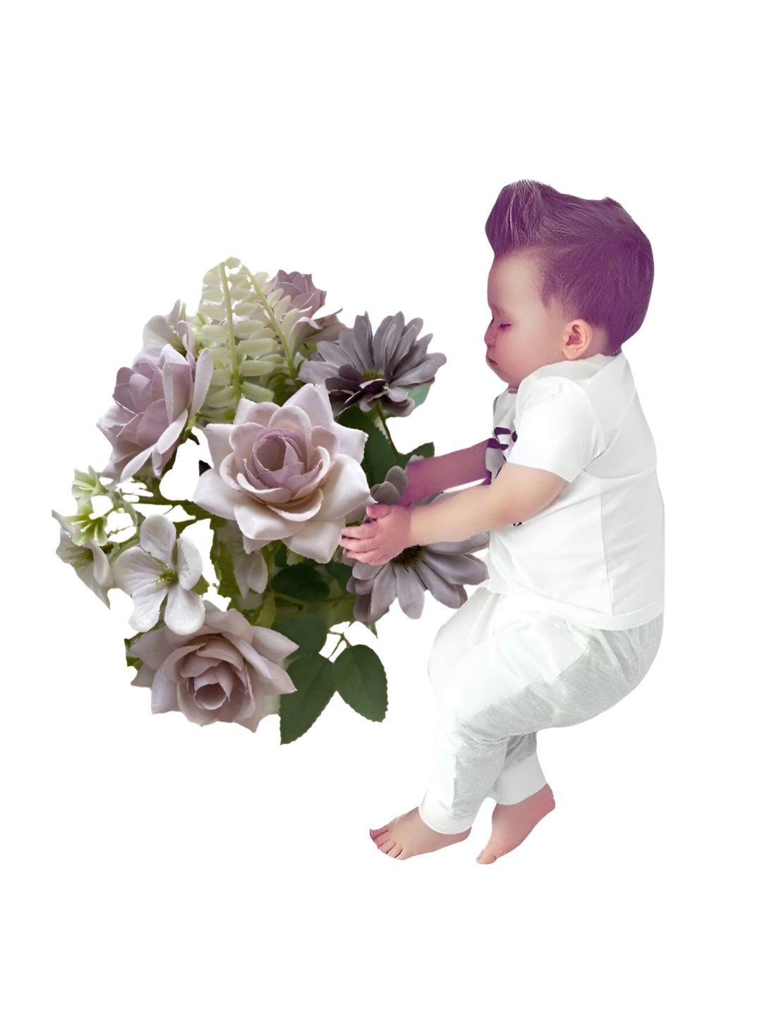 

Babymoon Purple & Green 7 Head's Artificial Mix Floral Baby Photoshoot Props, Grey