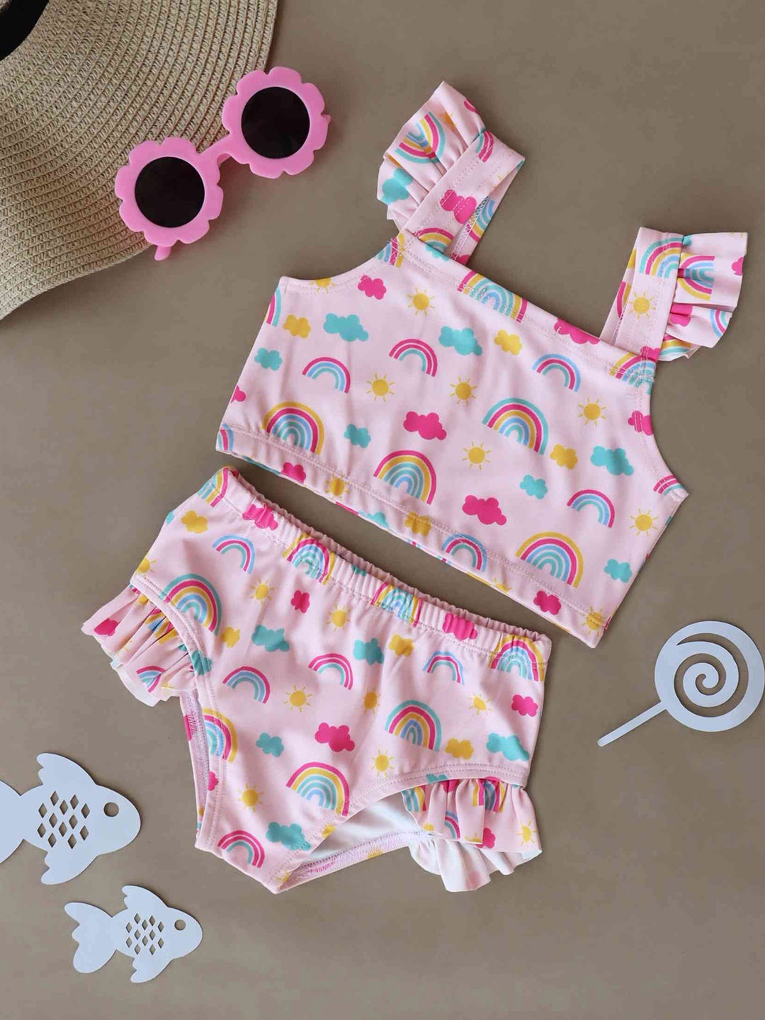 

KICKS & CRAWL Girls Printed Top With Shorts, Pink