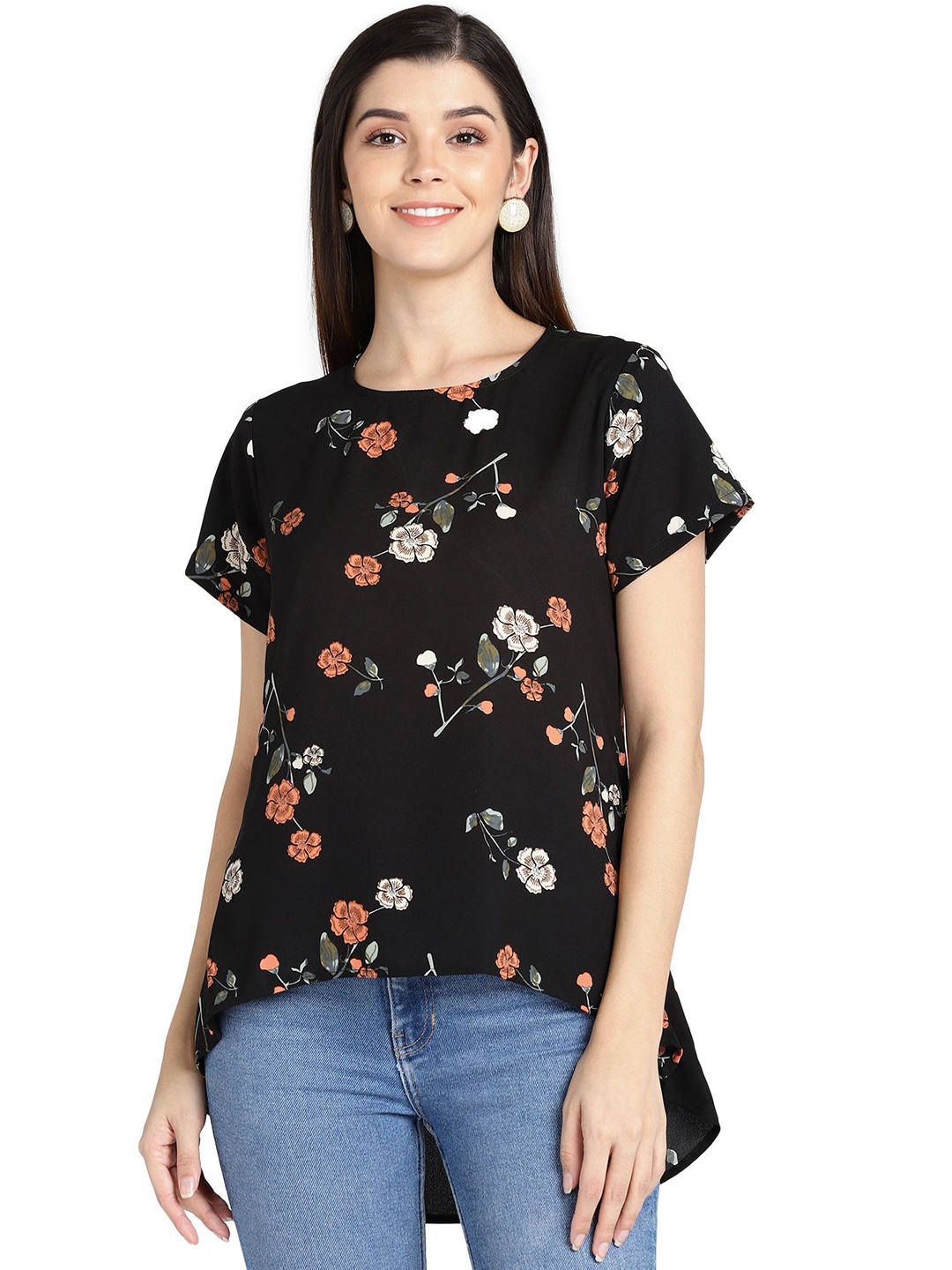 

Murcia Floral Print Crepe Top, Black