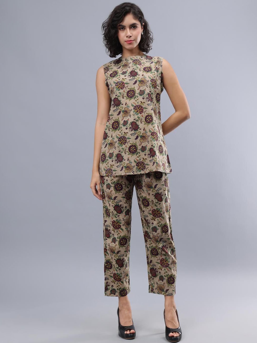 

CORDSET Printed Pure Cotton Top With Trouser, Beige