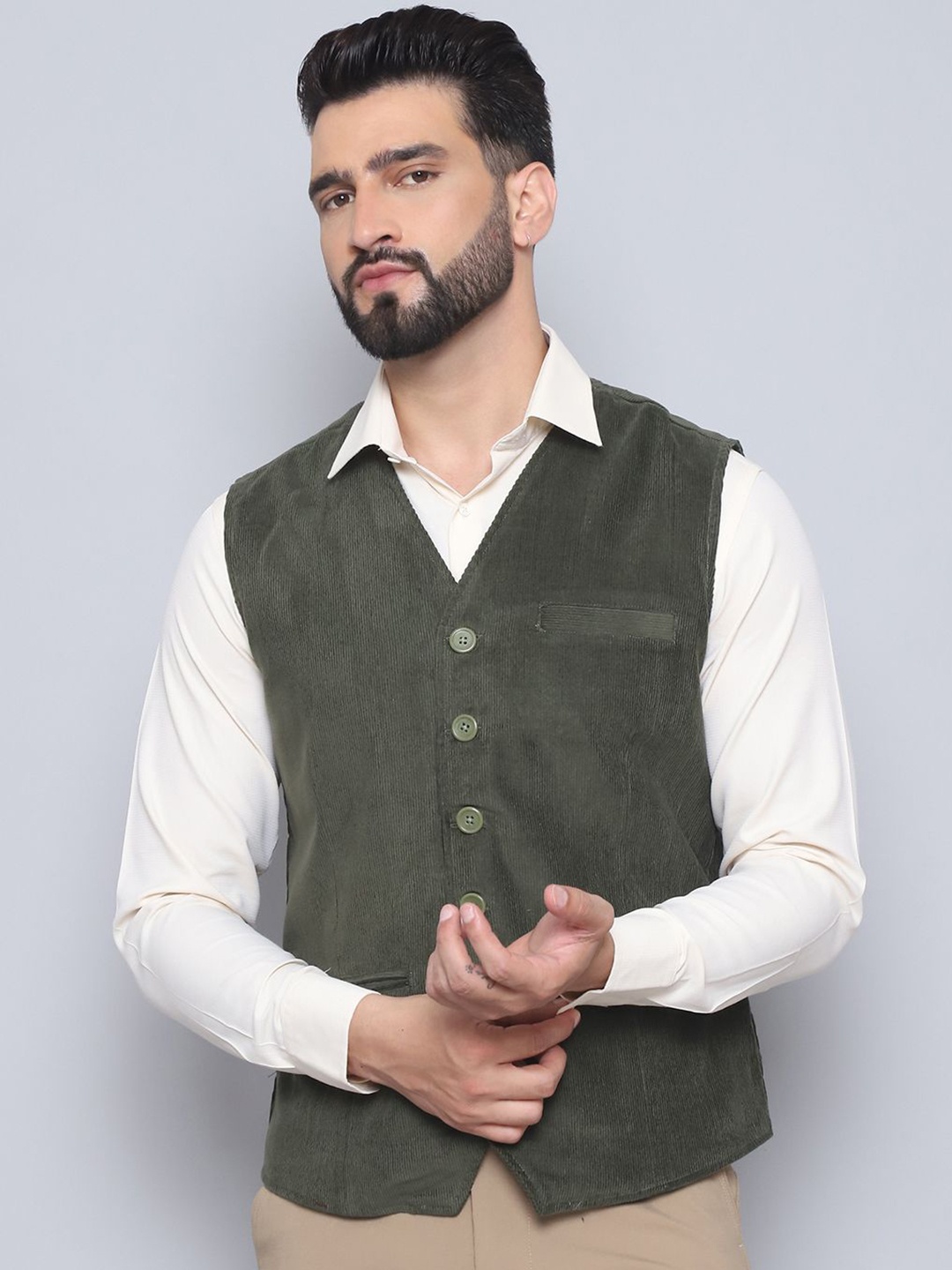 

even V-Neck Sleeveless Waistcoat, Green
