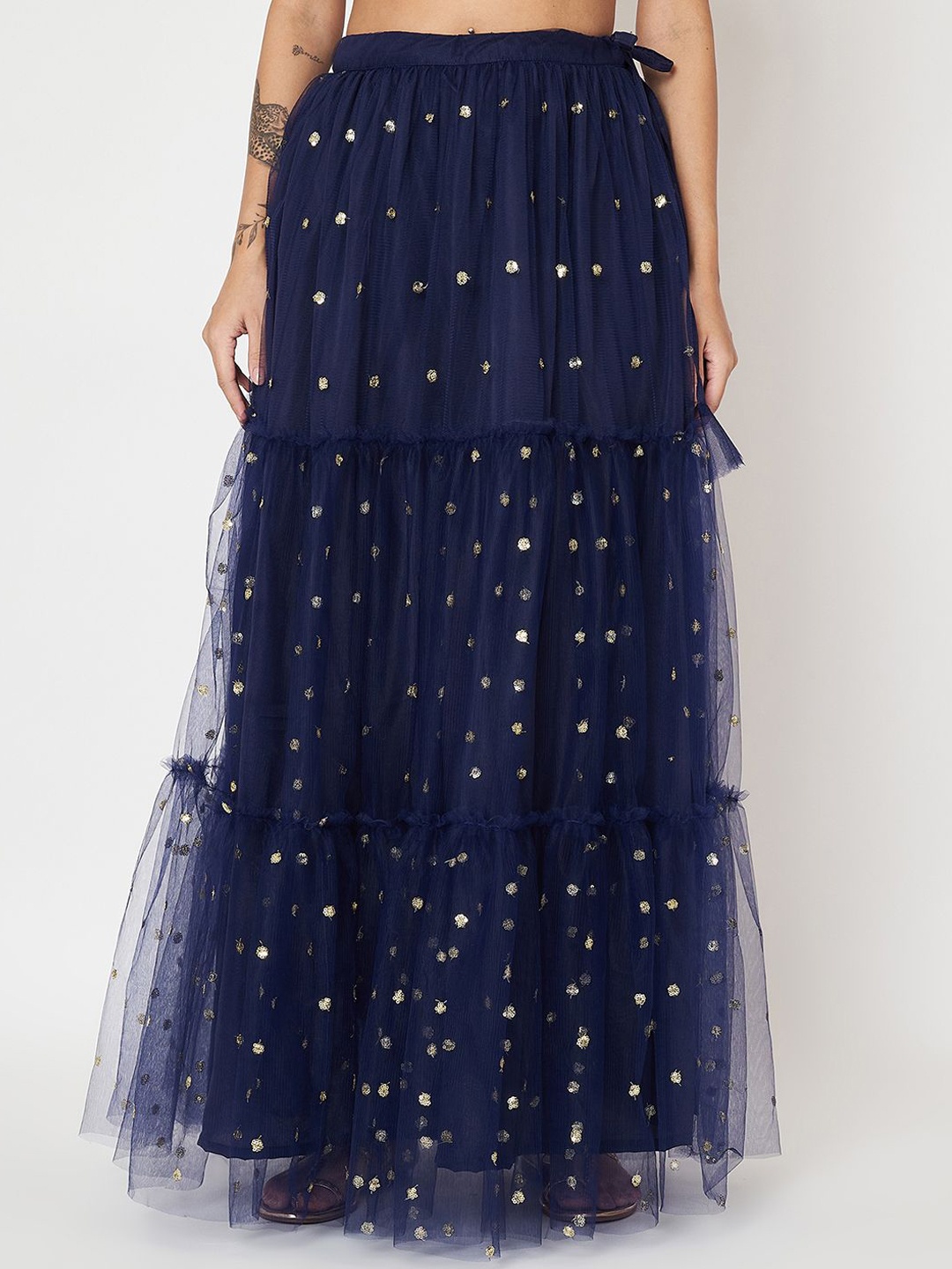 

studio rasa Embroidered Tired Skirt, Navy blue