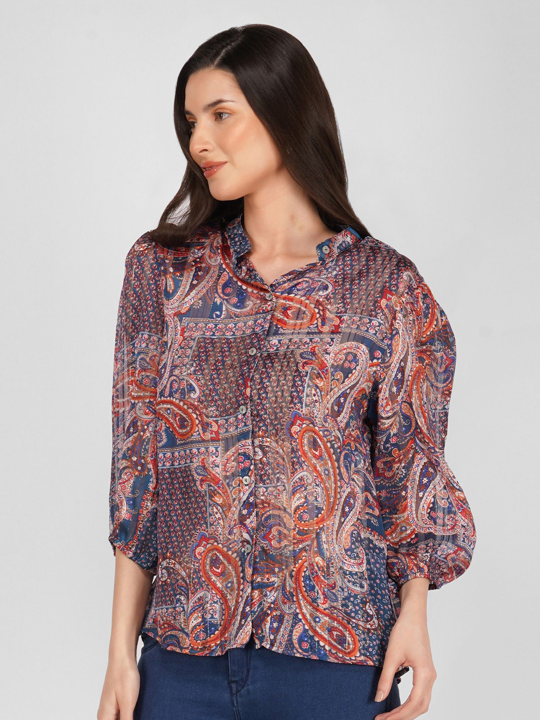 

Street22 Floral Print Sheen Chiffon Top, Navy blue
