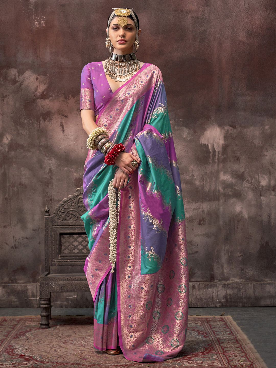 

Saree mall Ethnic Zari Silk Blend Banarasi Sarees, Purple