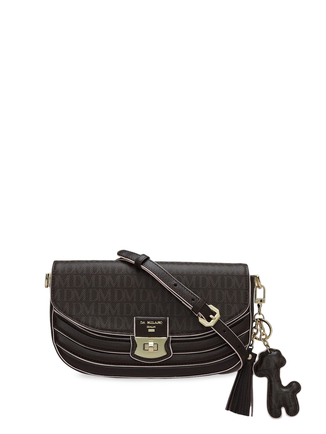 

Da Milano Textured Leather Sling Bag with Quilted, Brown