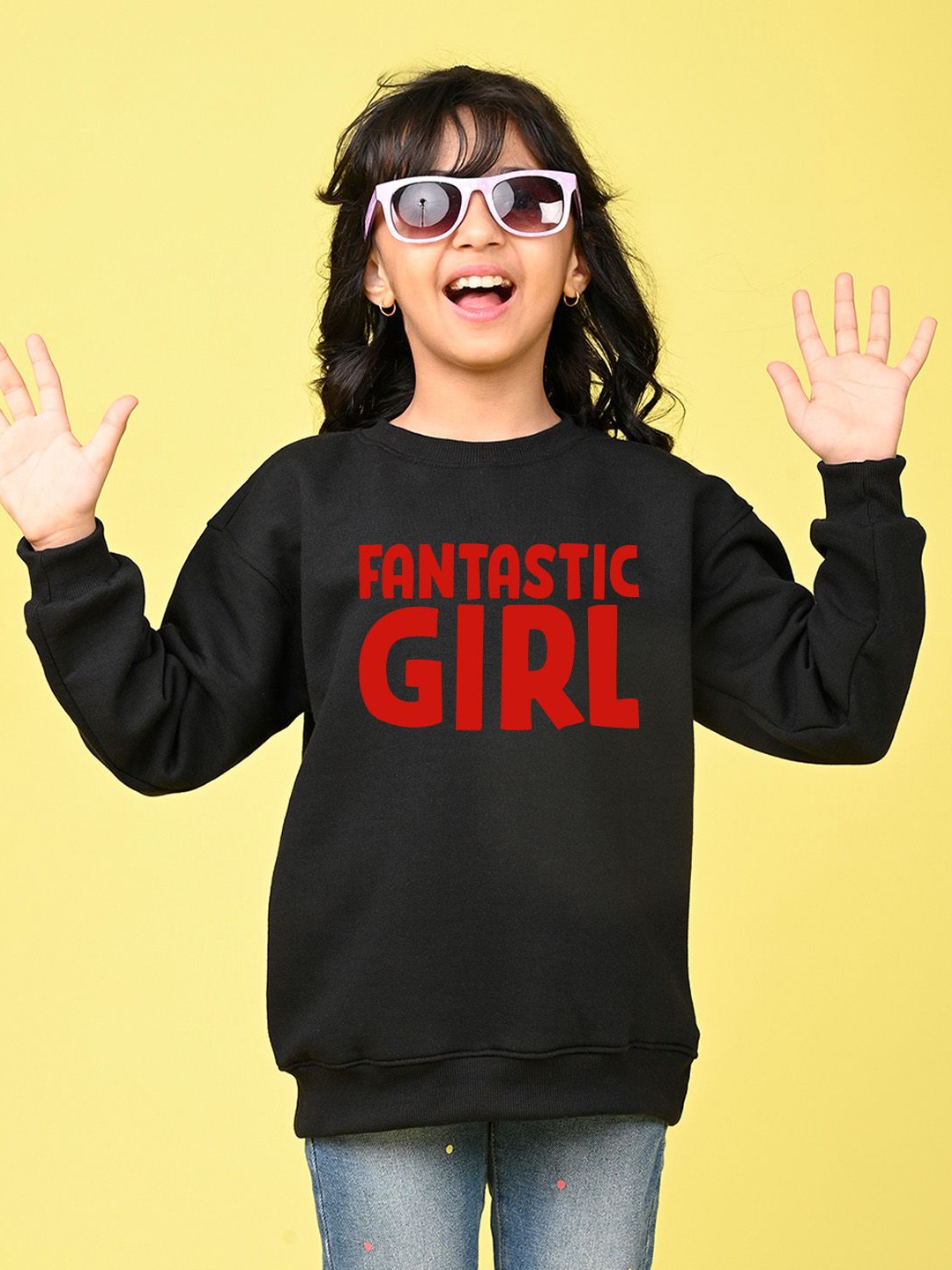 

NUSYL Girls Typography Printed Oversized Sweatshirt, Black