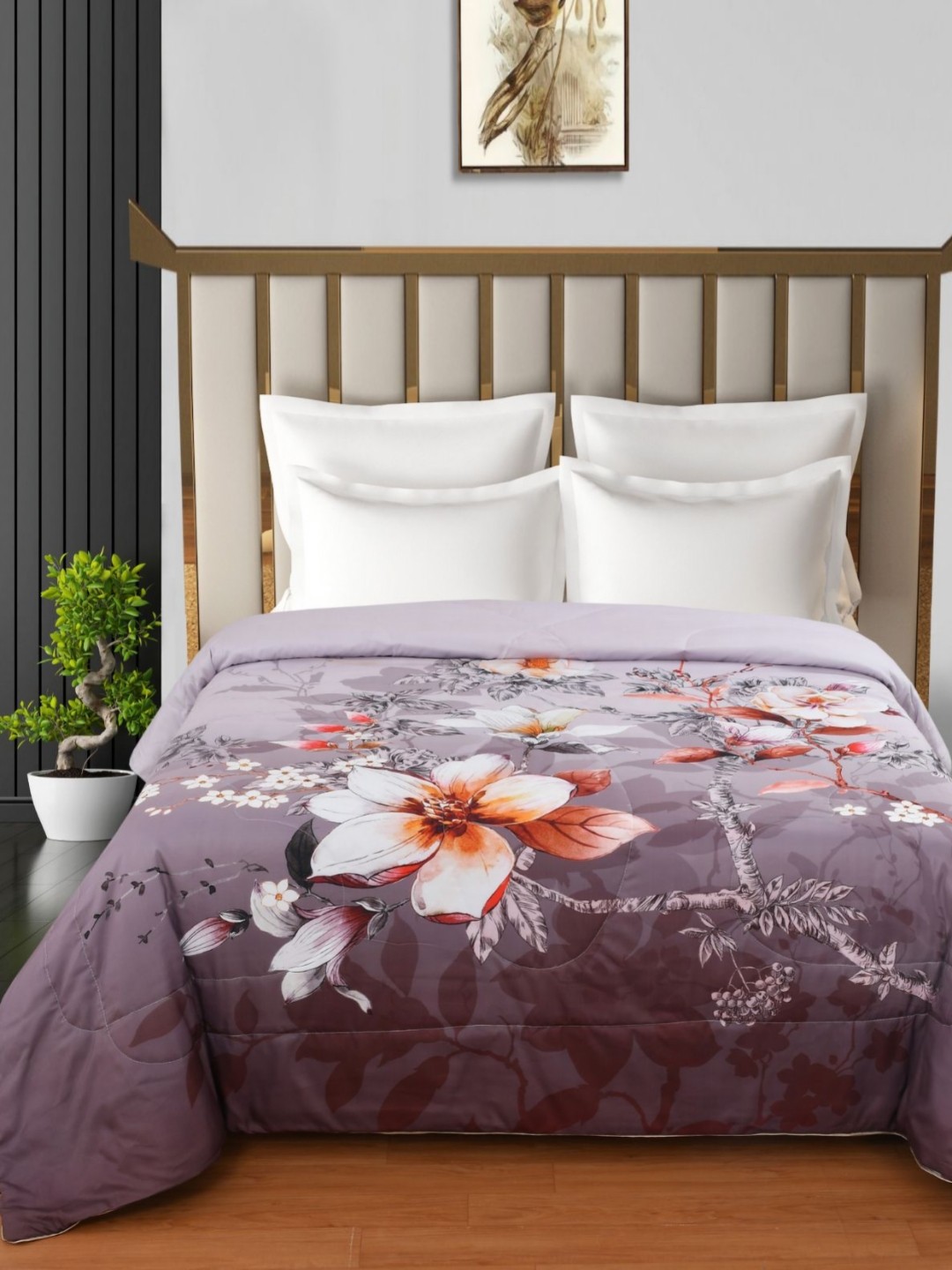

Florida Fabia Grey & White Floral 120 GSM Reversible AC Double Bed Comforter