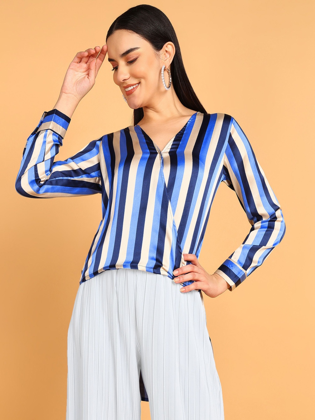 

Murcia Striped Satin Top, Blue