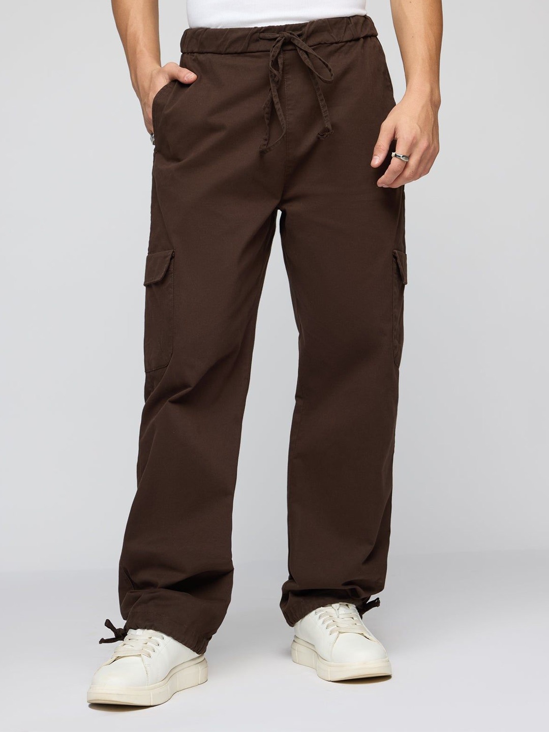 

FREAKINS Men High-Rise Cargo Trousers, Brown