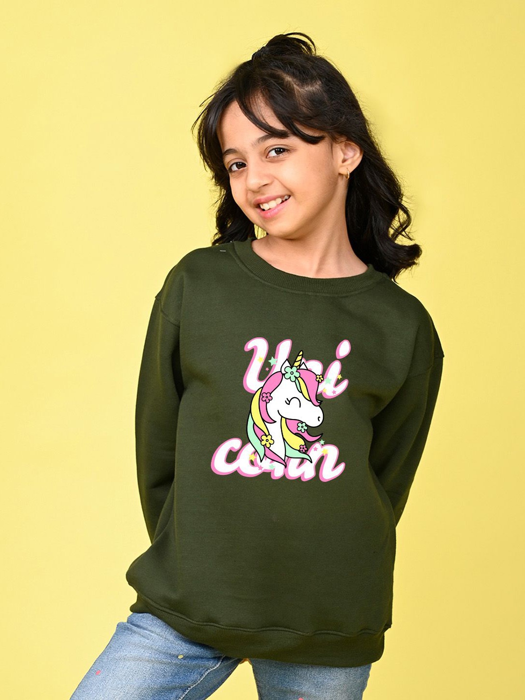 

NUSYL Girls Graphic Printed Oversized Sweatshirt, Green