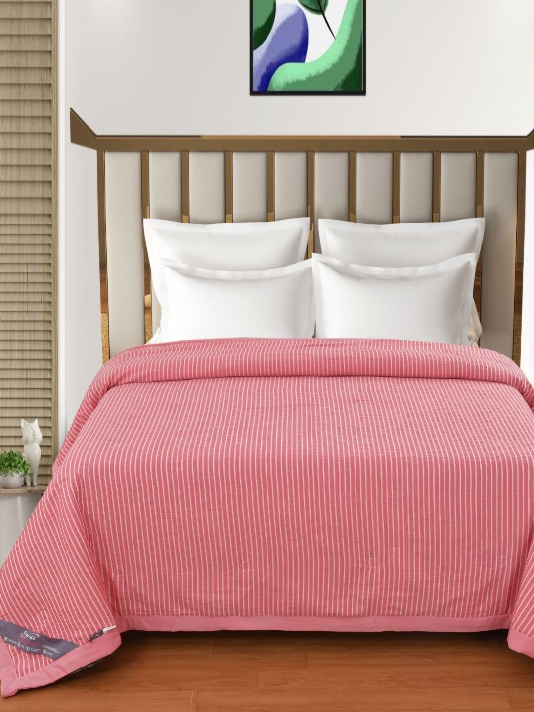 

Florida Blista Coral & White Striped 120 GSM Reversible AC Double Bed Comforter