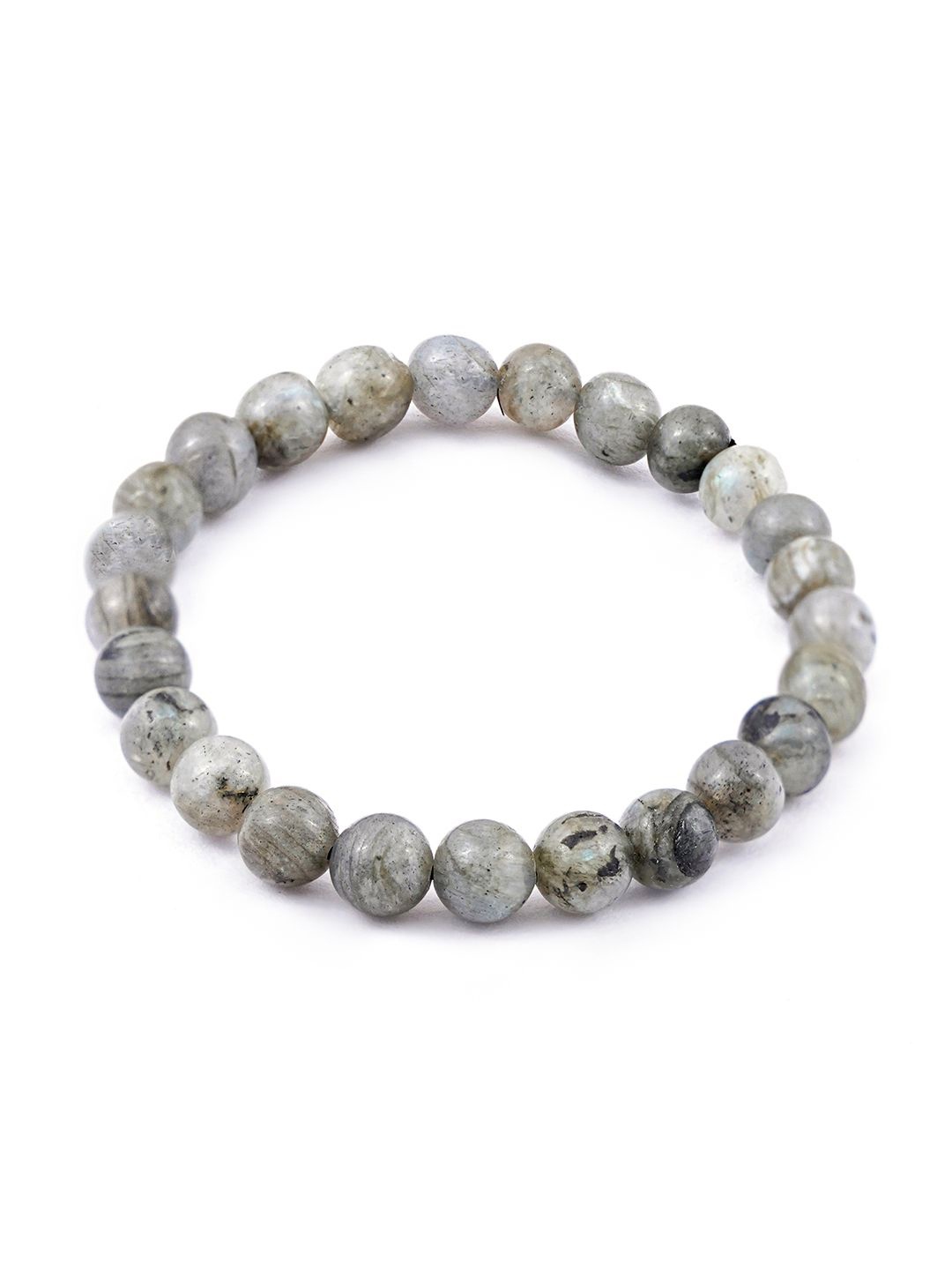 

SWASHAA Men Lebrolite Agate Beaded Elasticated Bracelet, Grey