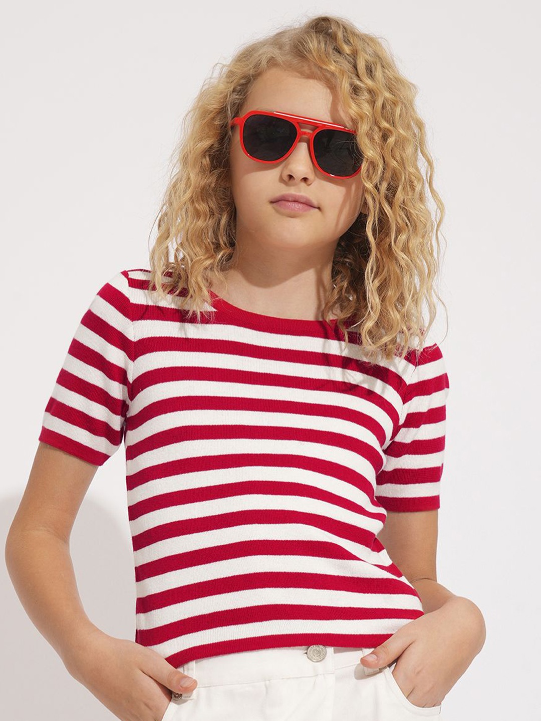 

Vero Moda Striped Cotton Top, Red