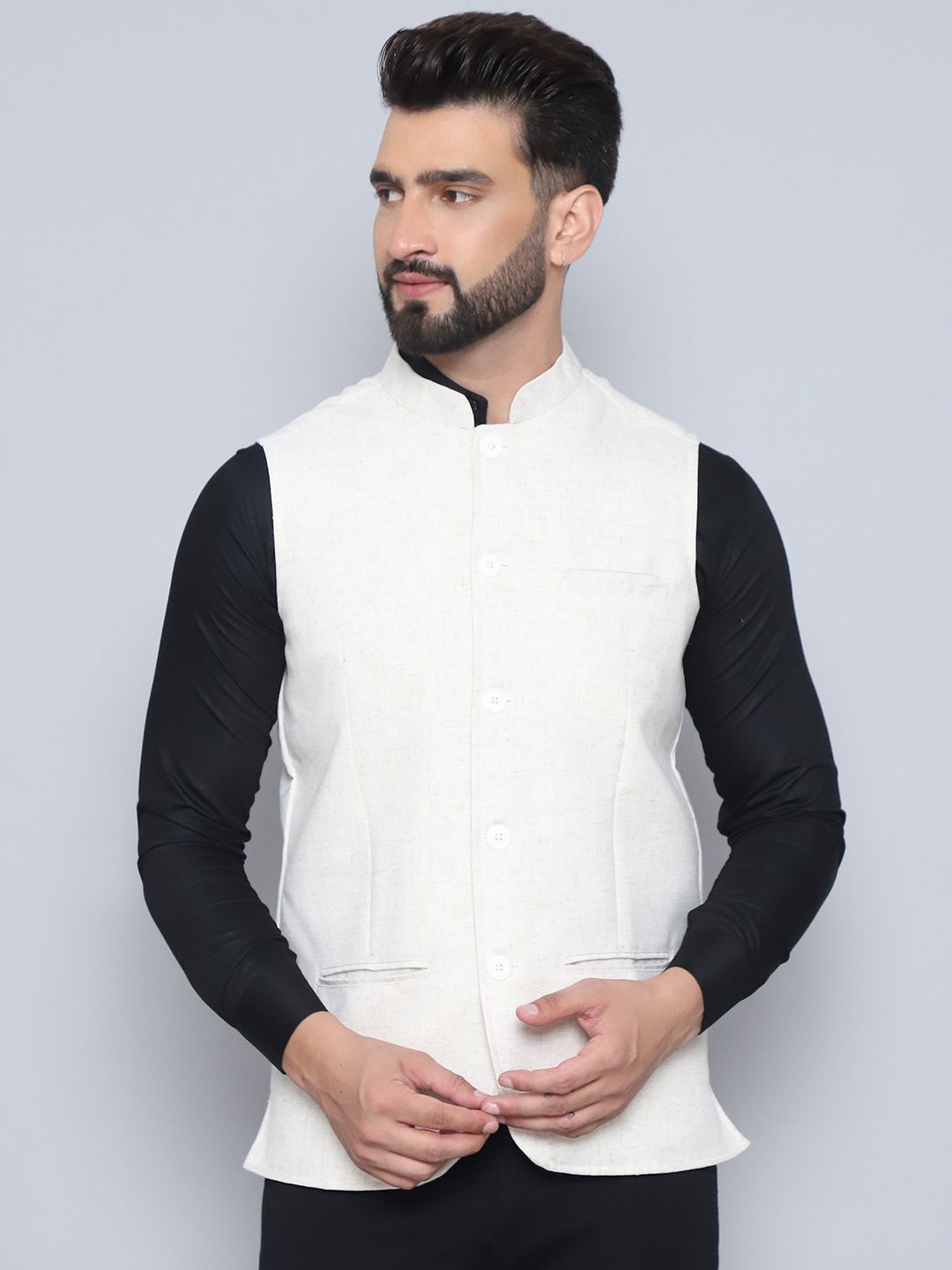 

even Woven Design Nehru Jacket, Off white