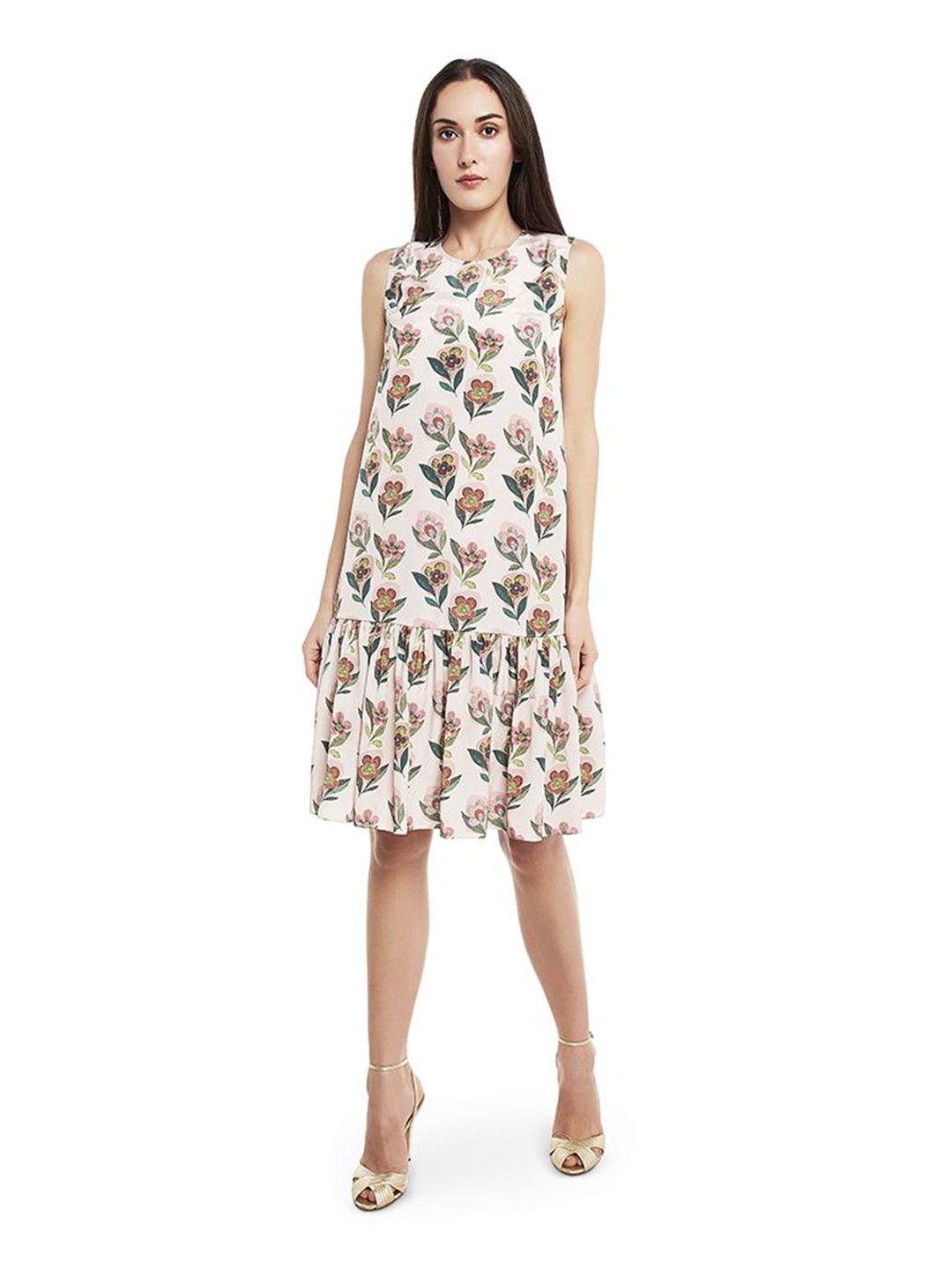 

PS PRET BY PAYAL SINGHAL Floral Printed Crepe Drop-Waist Dress, Off white