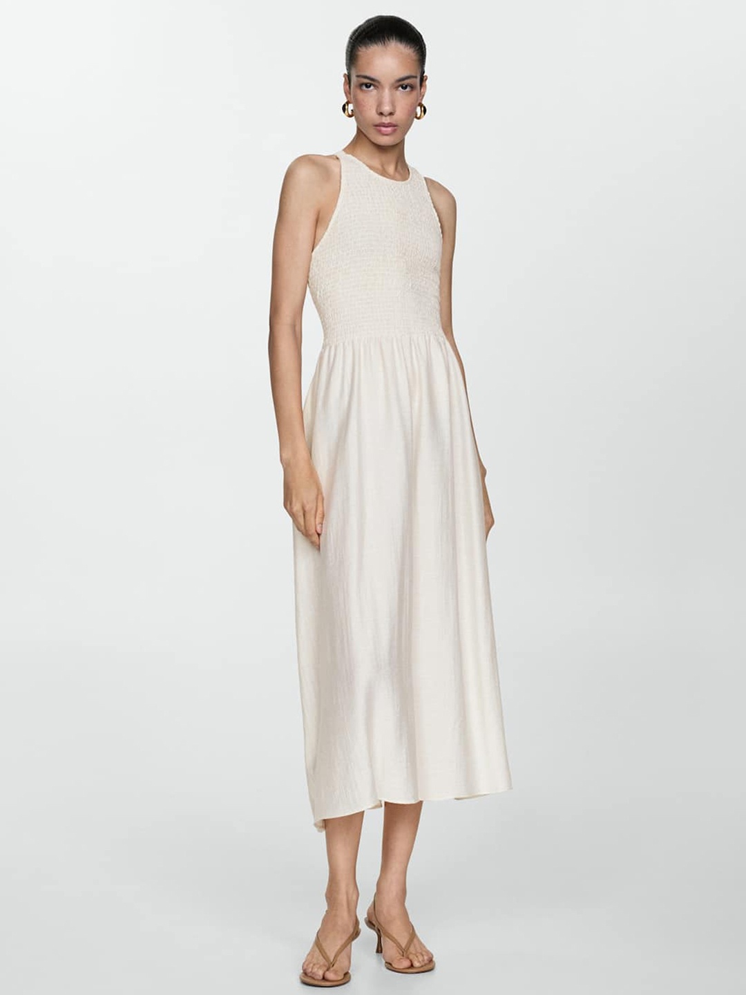 

MANGO Halter Neck A-Line Midi Dress, Off white