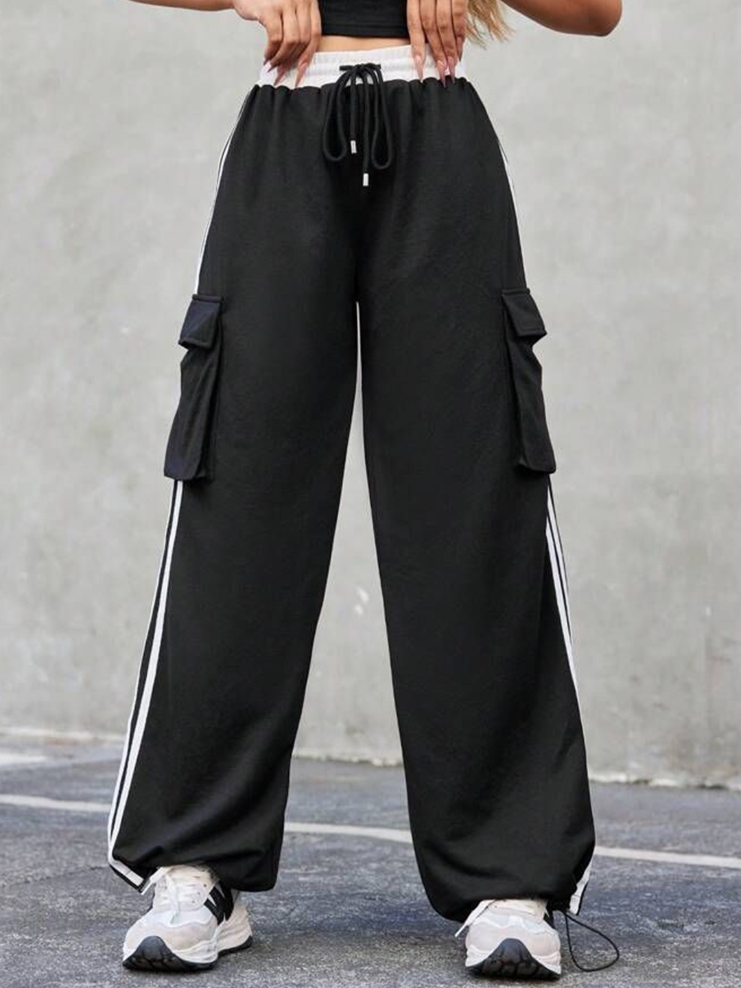 

TABADTOD Women Striped Relaxed Loose Fit Trousers, Black