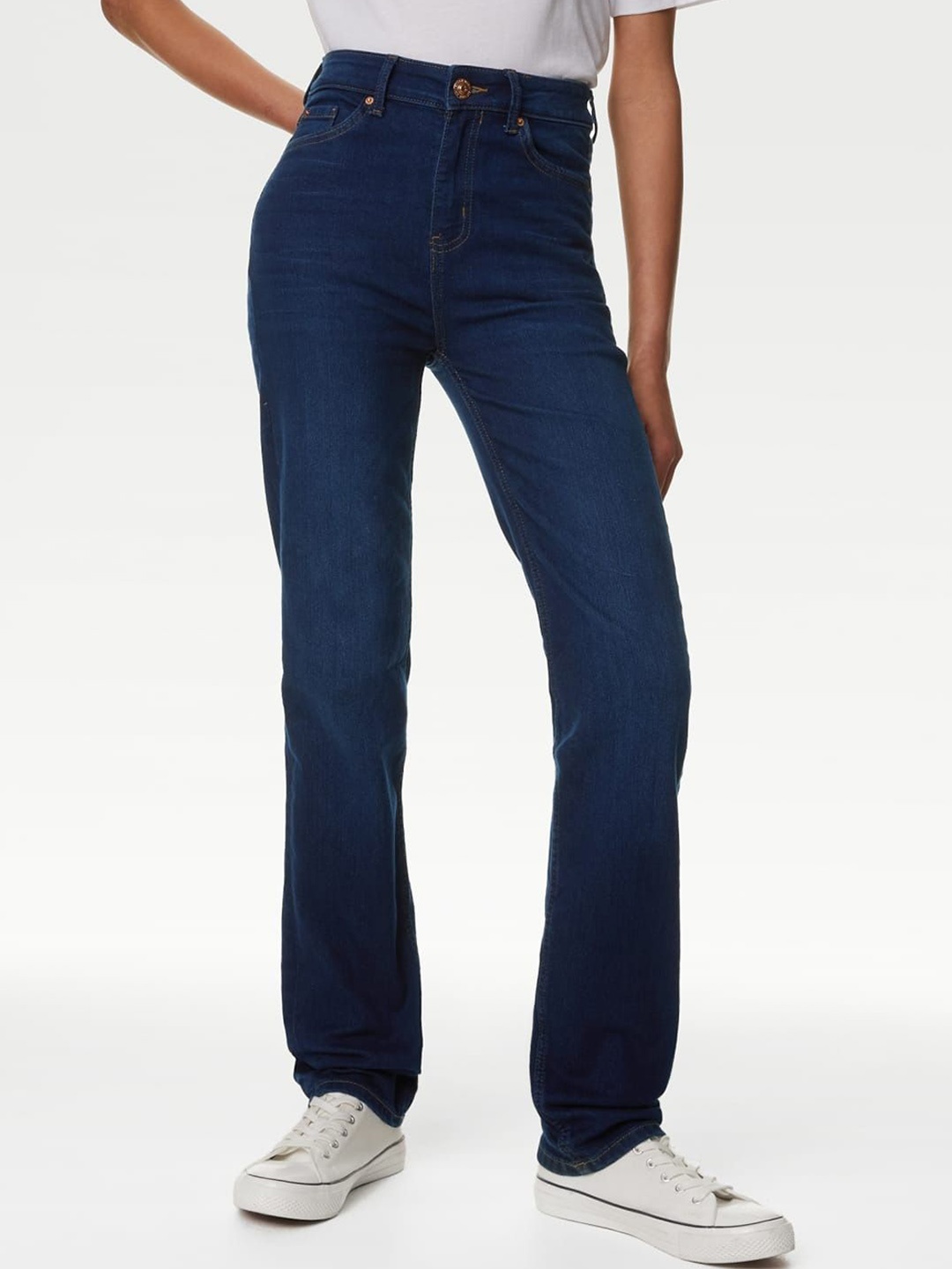 

Marks & Spencer Women Straight Fit High-Rise Jeans, Blue