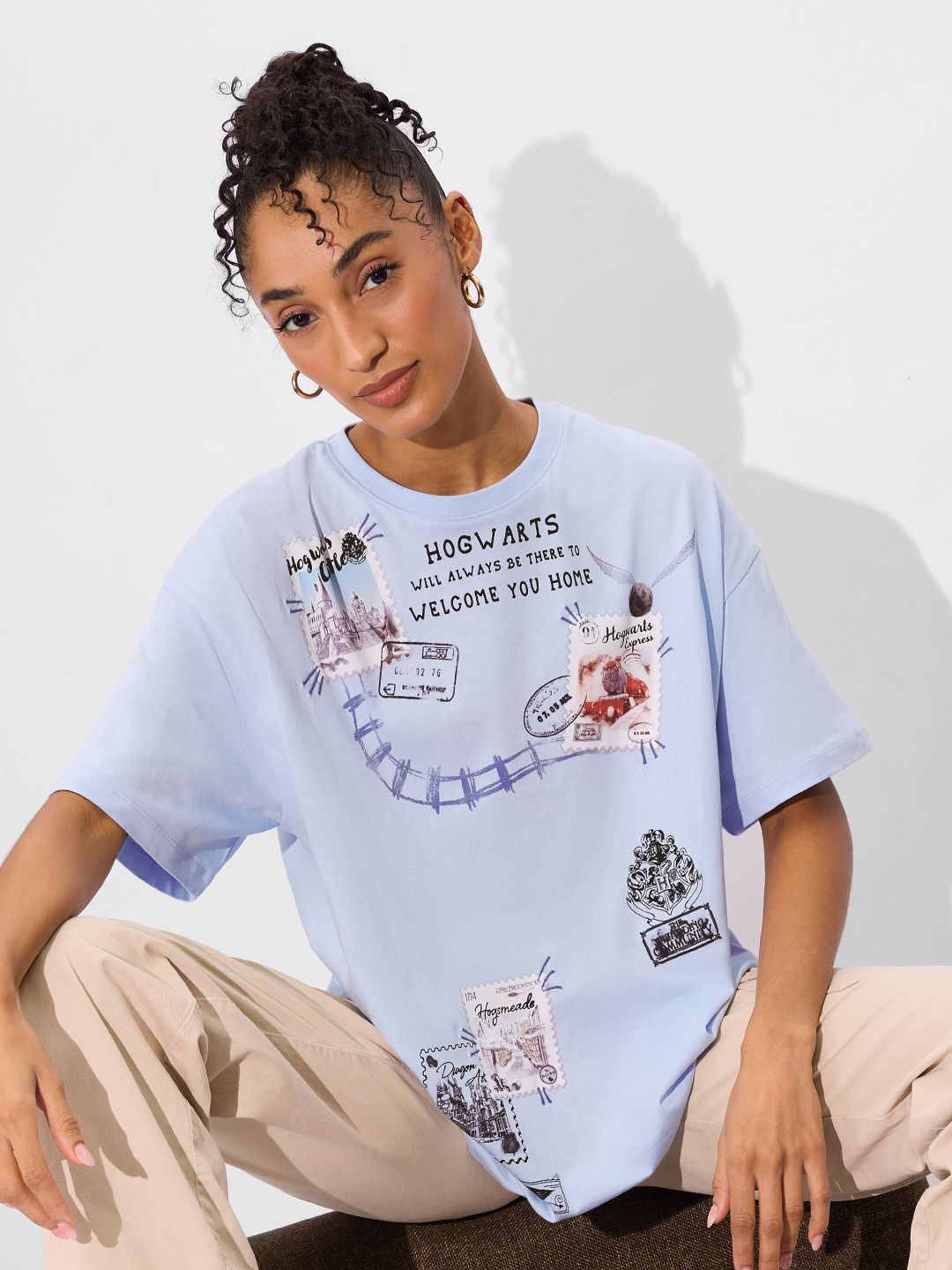 

The Souled Store Women Graphic Printed Round Neck Cotton Oversized T-Shirt, Blue