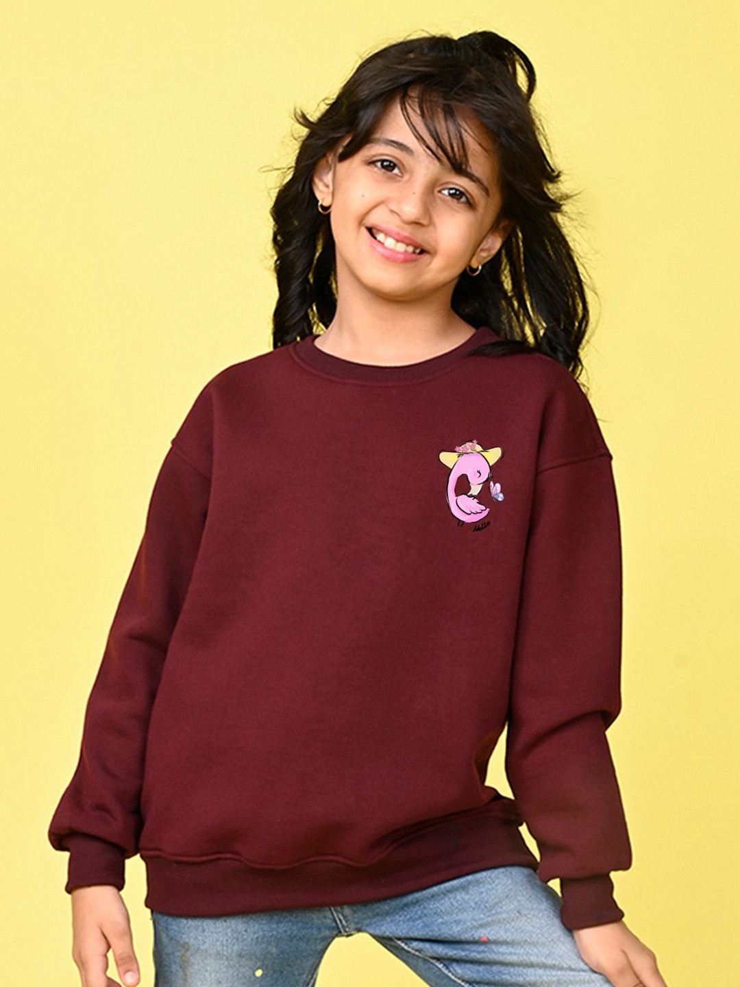 

NUSYL Girls Graphic Printed Oversized Sweatshirt, Maroon