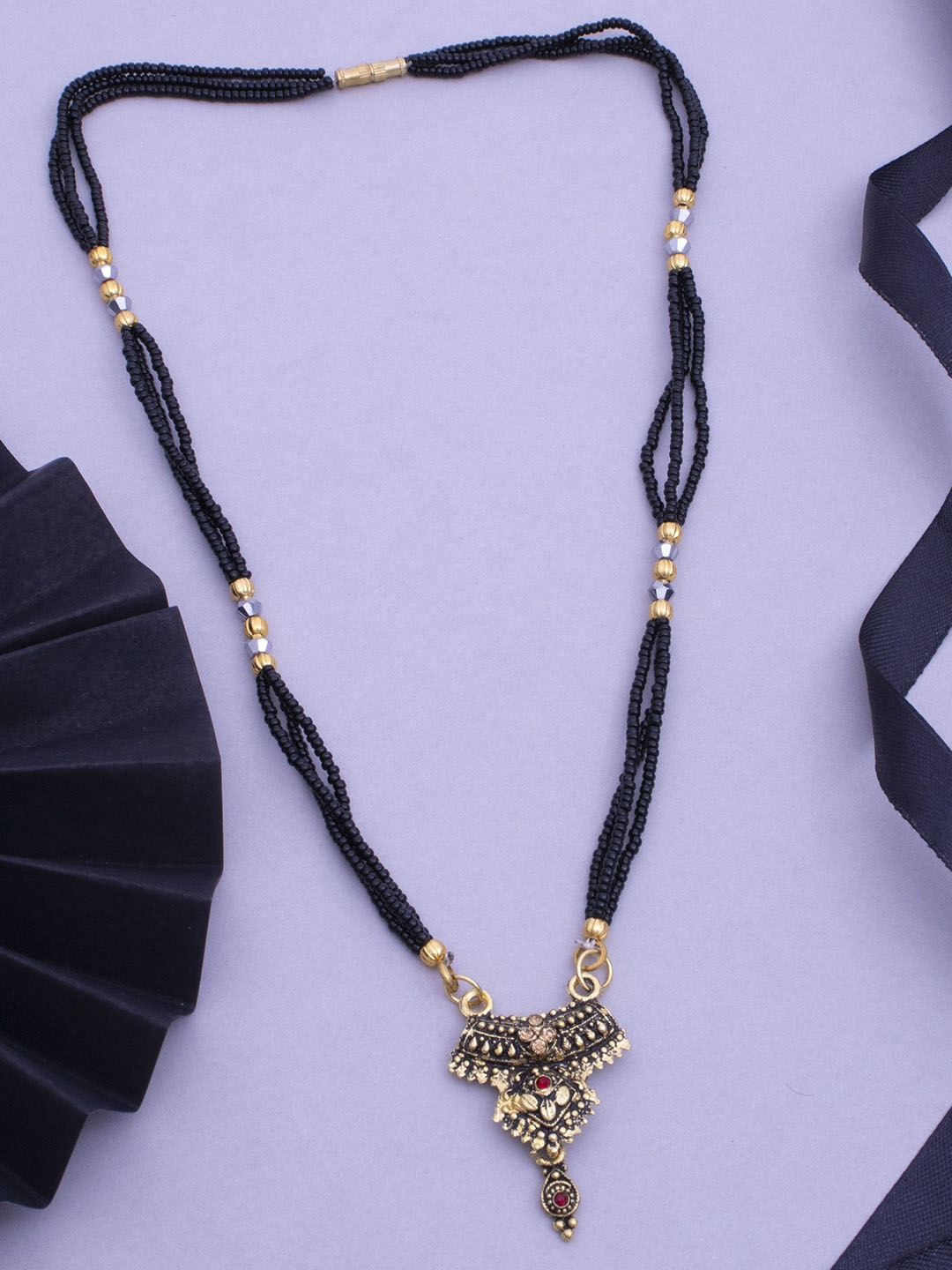 

Ramdev Art Fashion Jwellery 22K Gold-Plated Artificial Stones and Beads Mangalsutra