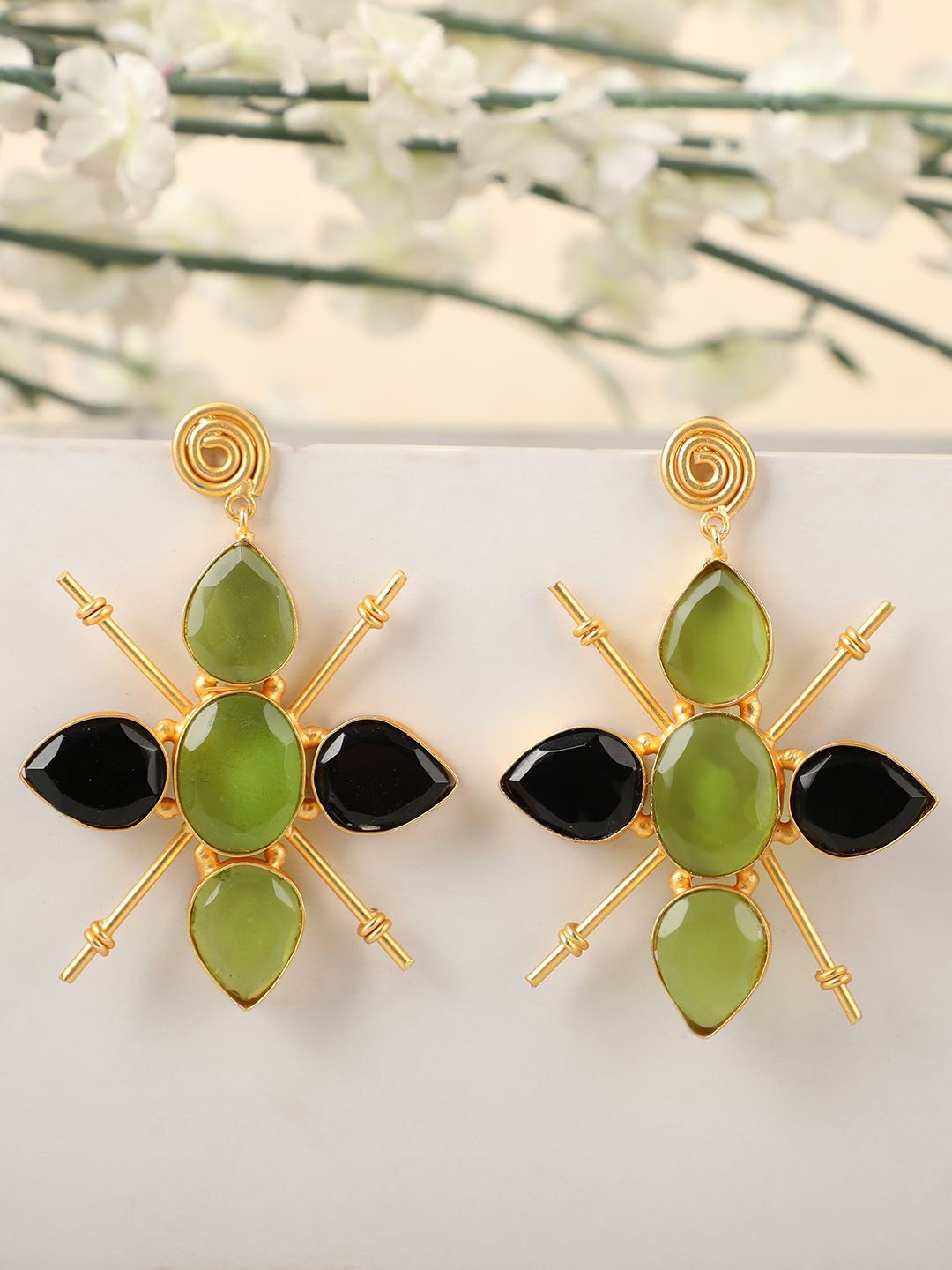 

MODE MANIA Gold-Plated Contemporary Drop Earrings, Green