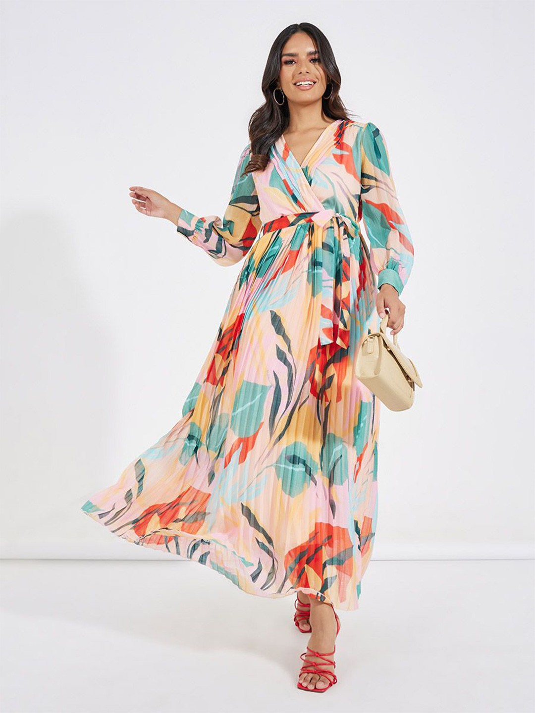 

Styli Women Volume Sleeves Wrap Maxi Dress, Green