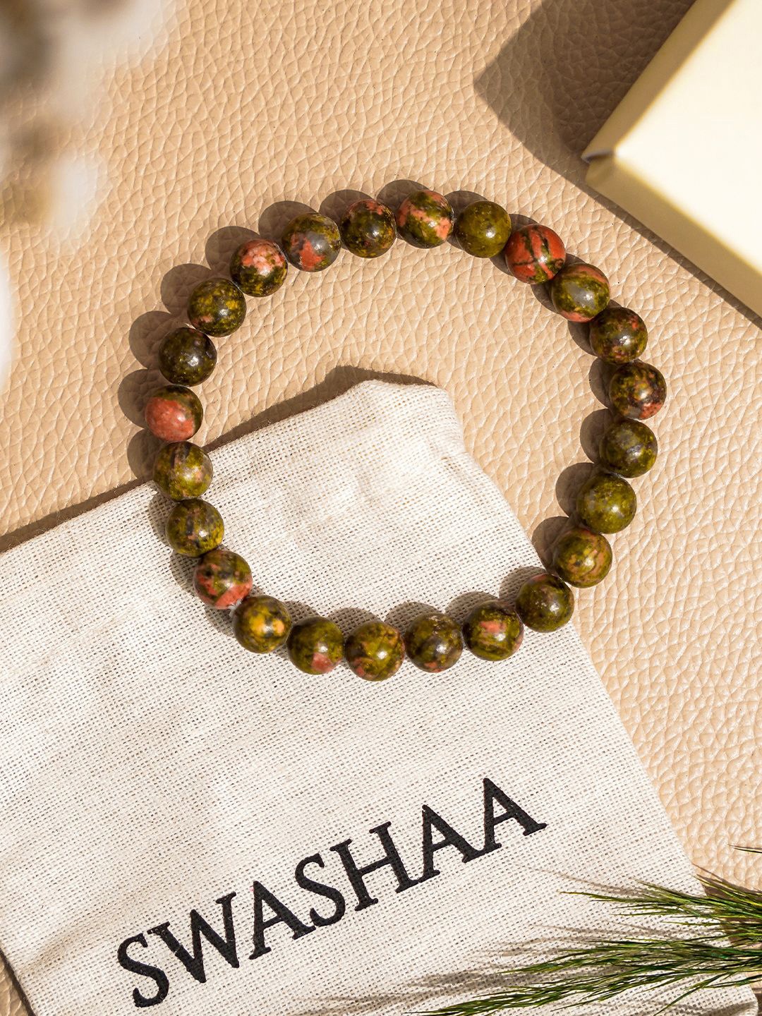 

SWASHAA Men Unakite Agate Beaded Elasticated Bracelet, Green