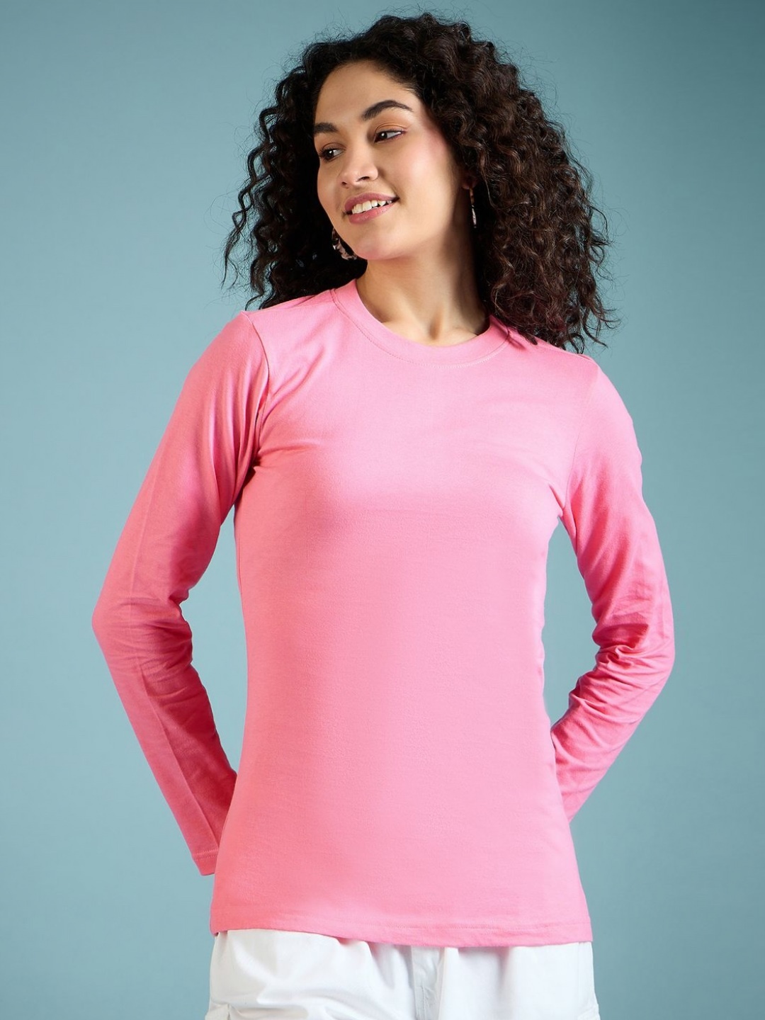 

DressBerry Women Solid Round Neck Cotton T-Shirt, Pink