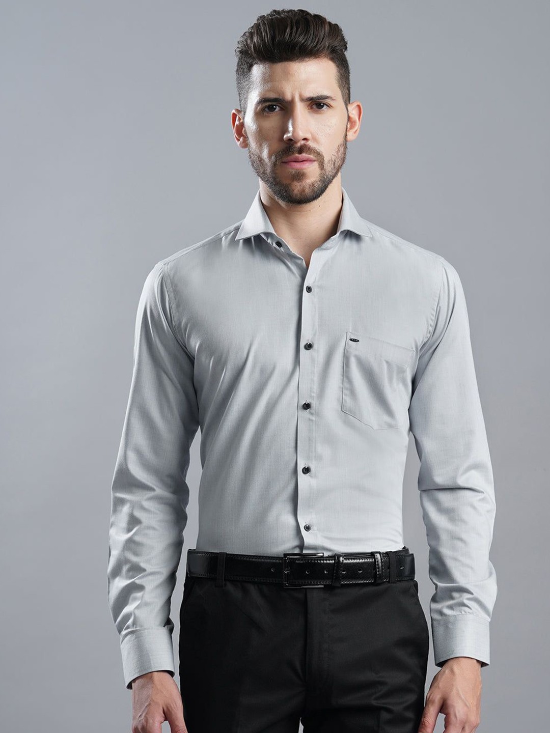 

John Philips Men India Slim Cutaway Collar Solid Polycotton Slim Fit Formal Shirt, Grey