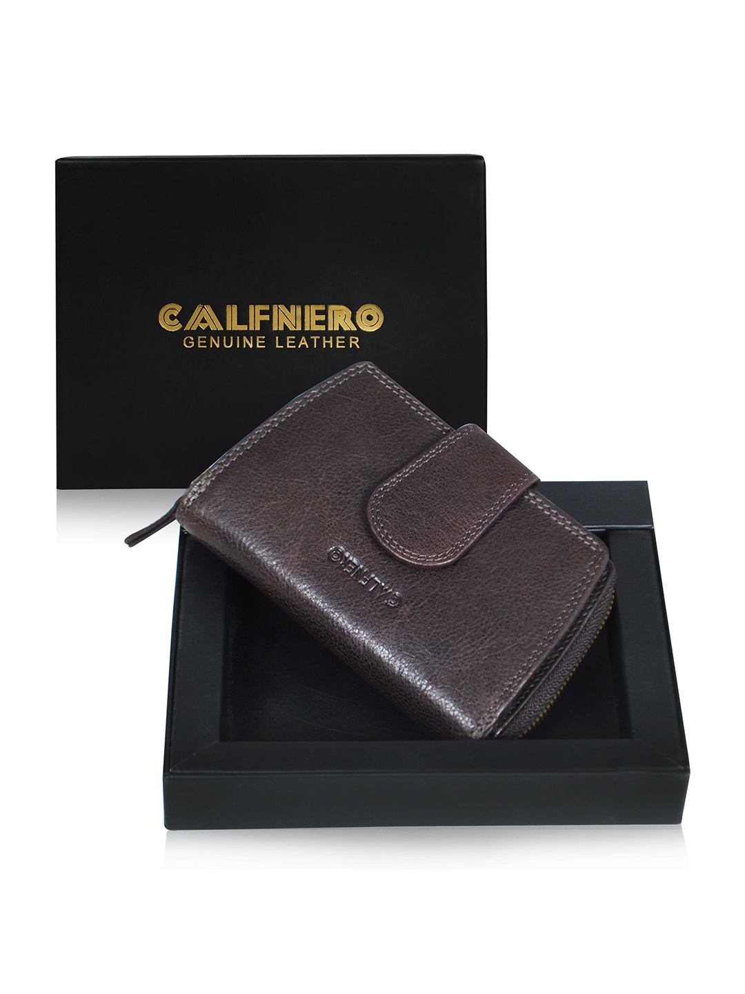 

CALFNERO Women Leather Two Fold Wallet, Brown