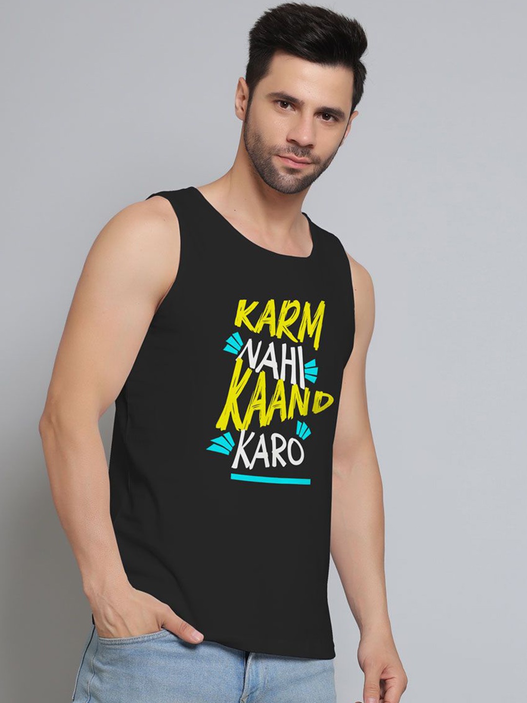 

DAB SHARK Printed Cotton Innerwear Vests, Black